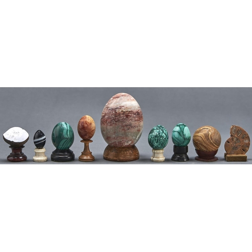 1061 - Minerals.  A fluorspar egg, three malachite examples and several other items, largest 12.5cm h inclu... 