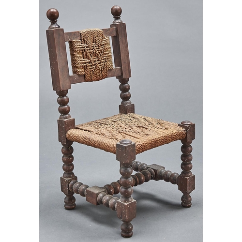 1079 - Miniature Furniture. A bobbin turned side chair, late 19th c, with string splat and seat, 31cm h... 