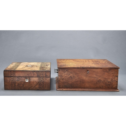 1080 - An Edwardian brass mounted oak stationery box, 32cm l, another oak box and two Regency mahogany and ... 
