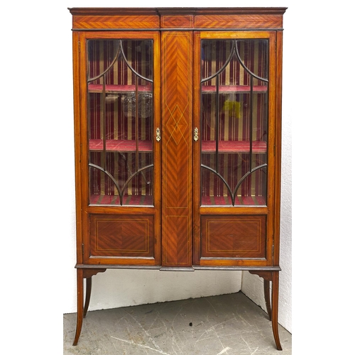1469 - An Edwardian mahogany and line inlaid display cabinet,  171cm h; 35 x 105cm