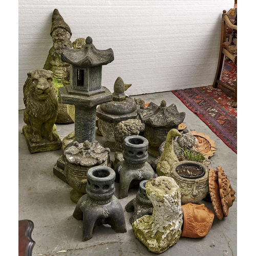 1488 - A quantity of garden planters and other ornaments, to include reconstituted stone garden gnome plant... 
