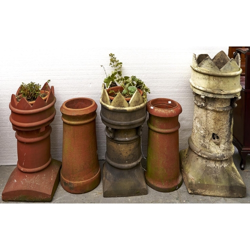 1495 - A Bough Pottery crown top chimney pot, 100cm h, another 77cm h, a terracotta crown top chimney pot, ... 