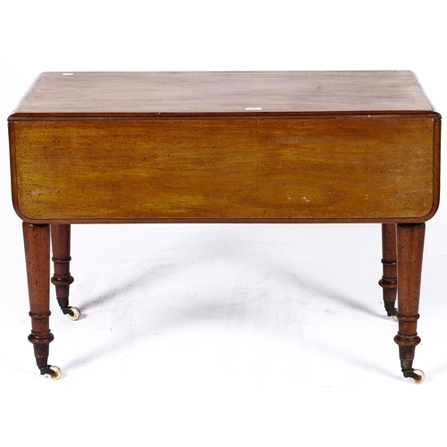 1497 - A Victorian mahogany Pembroke table, c1850, with rounded rectangular leaves on turned tapered legs w... 