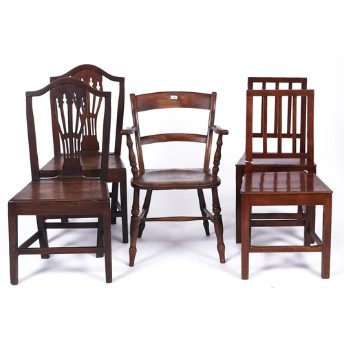 1550 - A pair of Country Hepplewhite style dining chairs, late 18th / early 19th c, the serpentine top rail... 