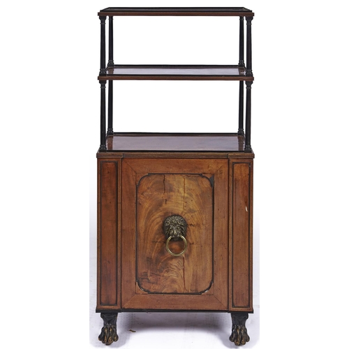 1593 - A Regency mahogany plate warming cupboard, c1810, with plate rack and zinc lined interior, enclosed ... 