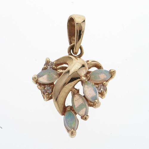 168 - An opal and diamond pendant and pair of matching earrings, in 14ct gold, 2.9g