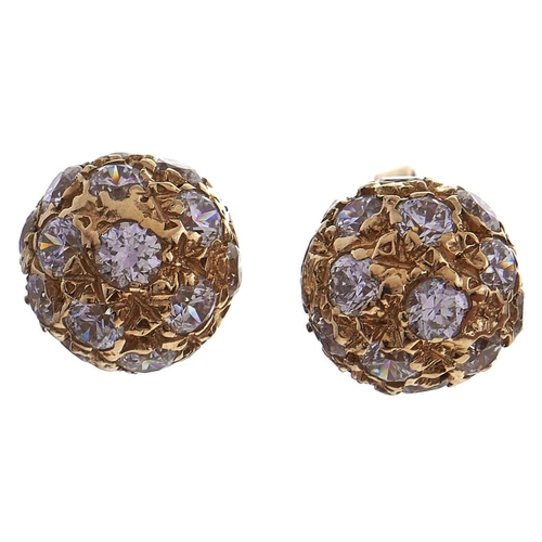 171 - A pair of white stone set gold sphere ear studs, marked 750, 4.7g