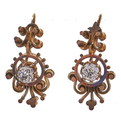 174 - A pair of Victorian paste set giltmetal earrings, c1870