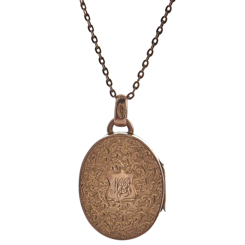 187 - An Edwardian oval 9ct gold locket, foliate engraved, Birmingham 1907 and a gold necklet, 9.8g (2)... 