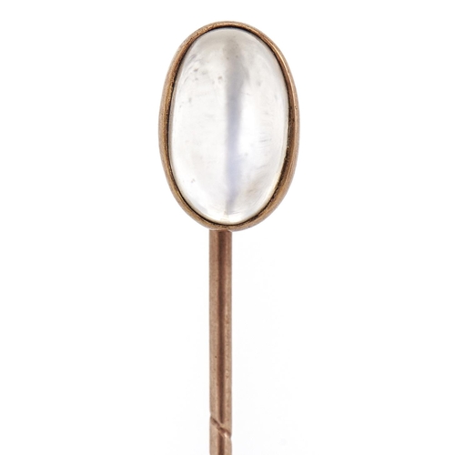 201 - A gold stickpin with moonstone terminal, c1900, 2.3g