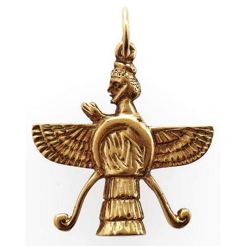 212 - An ancient Egyptian style gold pendant in the form of a winged man, 5.3g