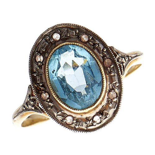 218 - A topaz and white stone cluster ring, in gold, indistinct foreign control mark, 3.1g, size P... 