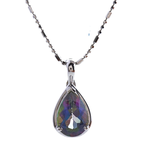 225 - A rainbow topaz pendant, in white gold marked 14k and a white gold necklet, also marked 14k, 4.1g (2... 