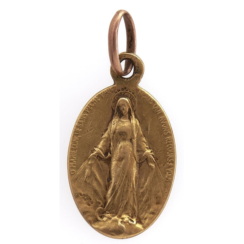 233 - A French gold Blessed Virgin Mary pendant, indistinct control mark, 1.7g