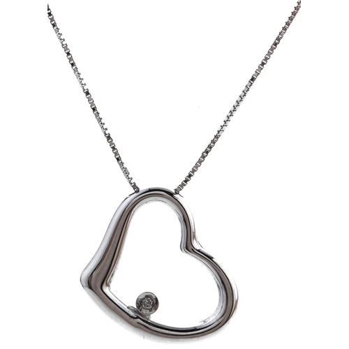 235 - A diamond pendant of heart shape, in white gold on white gold necklet, marked 18k, 2.3g (2)... 