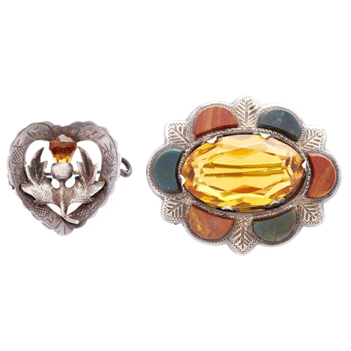 263 - Two silver Scottish hardstone and citrine brooches, one Victorian, the other Chester 1923... 