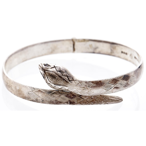 280 - A silver snake bangle, London 1979