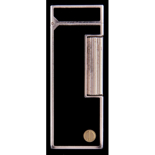 416 - An Alfred Dunhill black lacquered and silver plated Rollagas cigarette lighter, ref RL2031, maker's ... 