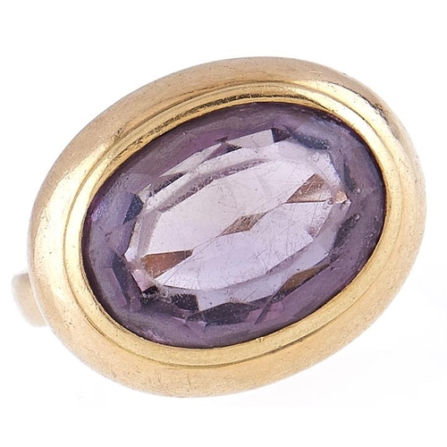 93 - An amethyst ring, in gold marked Hiroko and 14k, 7.8g, size M