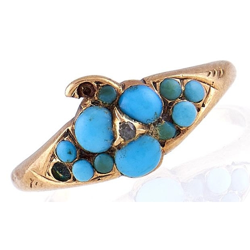 95 - A turquoise and diamond ring, late 19th c, in gold, unmarked, 1.7g, size L