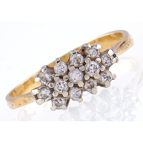 97 - A diamond cluster ring, in gold, unmarked, 2.7g, size L