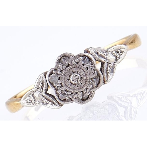 98 - A diamond cluster ring, in gold marked 18ct PLAT, 1.8g, size N
