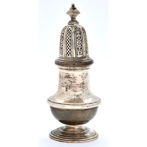 46 - An Elizabeth II silver sugar caster and cover, 16cm h, by William Comyns and Sons Limited, London 19... 