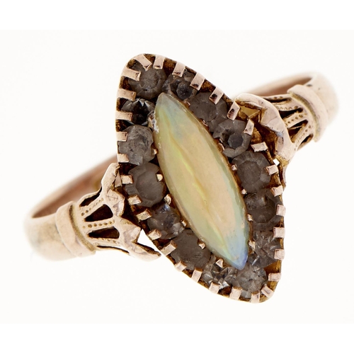 10 - An opal and paste navette cluster ring, in 9ct gold, Chester 1919, 2.6g, size O