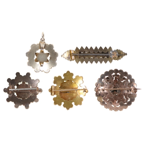 107 - Four garnet brooches and a pendant, late 19th c, oblong brooch 54mm l, 32.6g