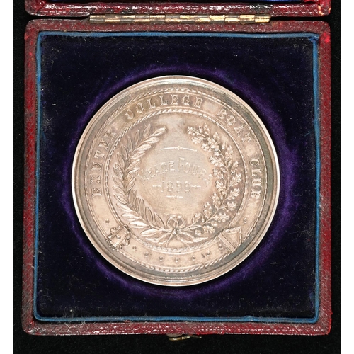 1140 - Oxford University Rowing. Exeter College Boat Club silver medal, obverse arms, reverse garter, bays ... 