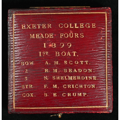 1140 - Oxford University Rowing. Exeter College Boat Club silver medal, obverse arms, reverse garter, bays ... 