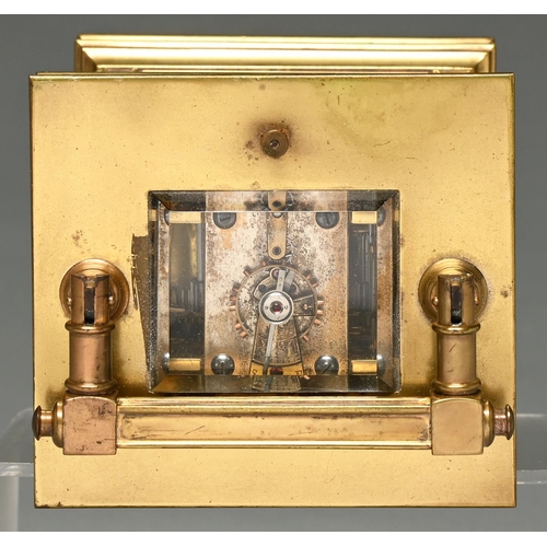 1151 - A French brass quarter repeating carriage clock, early 20th c, with blued steel halberd hands and Ar... 