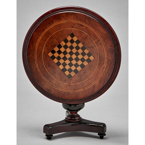 1183 - Miniature Furniture.&nbsp; &nbsp;A Victorian mahogany, walnut and inlaid tilt top table,&nbsp;on tur... 