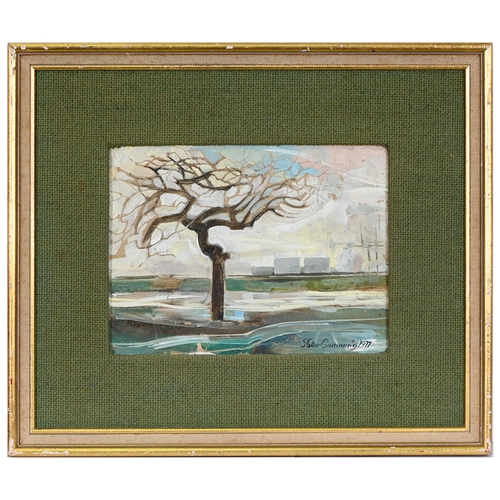 1489 - Peter Cumming RBA (1916-1993) - Tree in Poole Park, signed and dated 1977, inscribed verso, oil on b... 