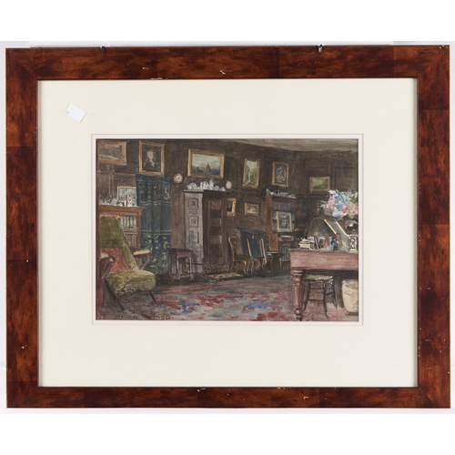 1511 - Frank W Porter (19th / 20th c) - Interior of a Panelled Room, signed, watercolour, 23 x 33.5cm... 