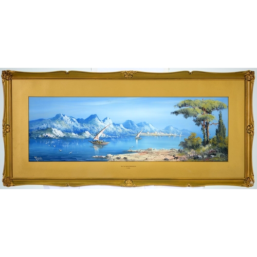 1562 - R Naboli, (fl early 20th century) - On the Nile,  signed, gouache, 24 x 75cm and F Leoni - On the Me... 