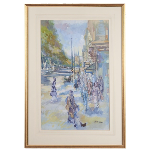 1564 - K Malthias (?) - Busy Continental Street Scene, watercolour with bodycolour, signed lower right, 62 ... 