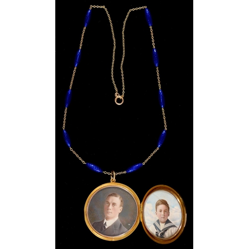 157 - A diamond and gold and blue guilloche enamel locket, early 20th c, the initials GB picked out in dia... 