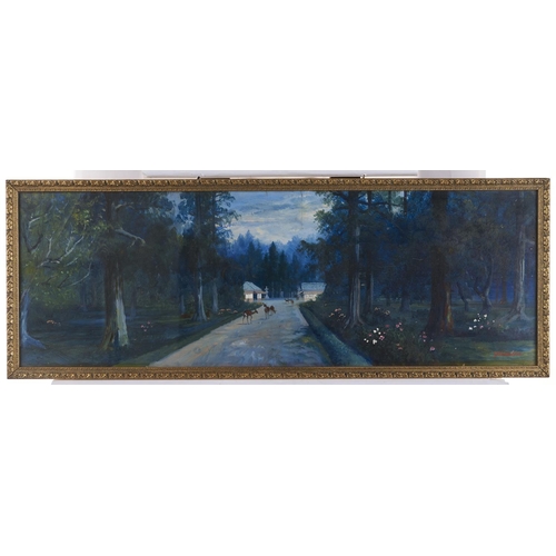 1599 - Japanese School, early 20th c - Deer in a Park with Buildings and Lanterns, signed (in red) Nitsusho... 