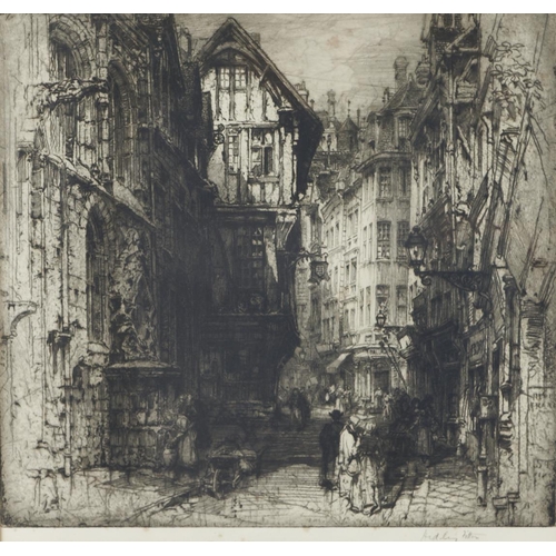 1600 - Hedley Fitton RE (1859-1929) - Advocates Close, Edinburgh; Rue St Romain, Rouen, two, etchings with ... 