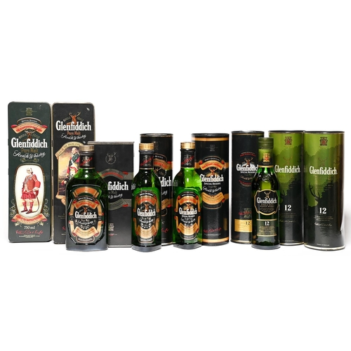 1701 - Glenfiddich single malt Scotch whisky, 12 years old, 35cl, 40%, presentation tube (2); three Glenfid... 