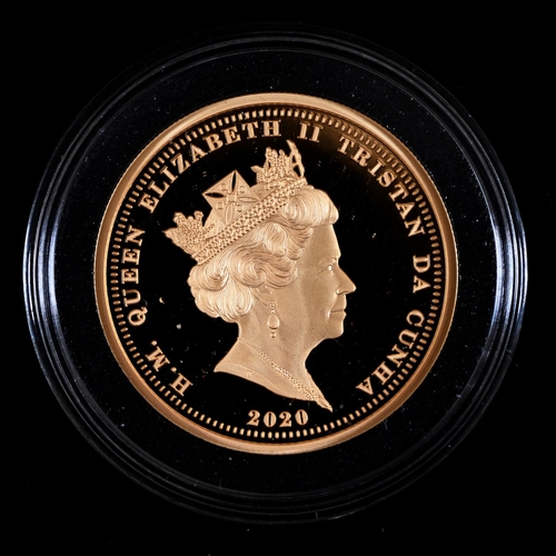 219 - Gold coin. Tristan da Cunha proof gold double sovereign 2020