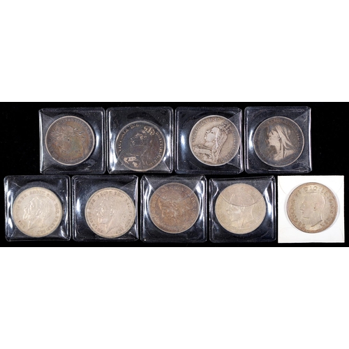 299 - Silver Coins. Crown 1822, 1890 (2), 1894, 1935 (4) and 1937 (1) (9)