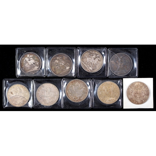 299 - Silver Coins. Crown 1822, 1890 (2), 1894, 1935 (4) and 1937 (1) (9)