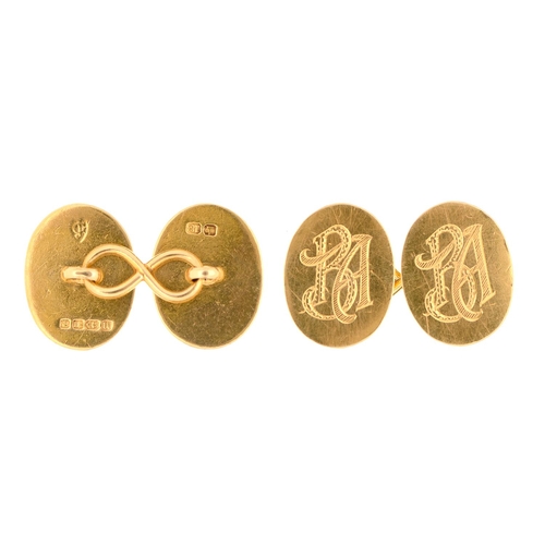 48 - A pair of Victorian 18ct gold cufflinks, initialled 'B', 19mm, Birmingham 1887, 9.3g... 