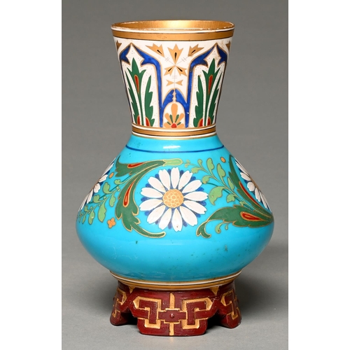 919 - Dr Christopher Dresser. A Minton bone china vase, c1870, the vivid turquoise body and flared neck de... 