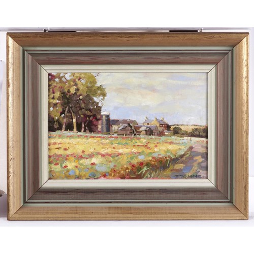 1507 - Wendy Stevenson (1950-2003) - Summer Fields, oil on artist's board, signed lower right, 19 x 29cm... 