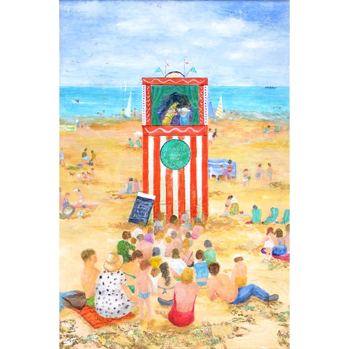 873 - Brenda Brooks (1932 - ) - Punch and Judy, signed and dated '96, oil on board, 74.5 x 49cm... 
