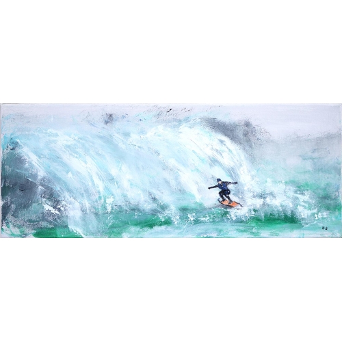 876 - Brenda Brooks (1932 - ) - Surfing; Red Boat; Sunny Worthing, three, all signed with initials, oil on... 