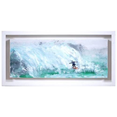 876 - Brenda Brooks (1932 - ) - Surfing; Red Boat; Sunny Worthing, three, all signed with initials, oil on... 